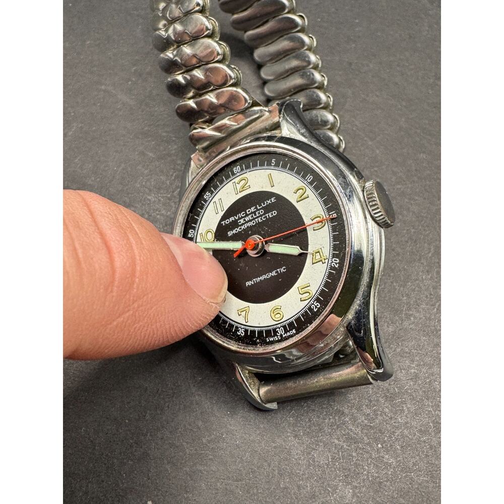Vtg Torvic De Luxe Jeweled Shock Protected Watch Silver Tone 32mm Stretch Band - Picture 2 of 10